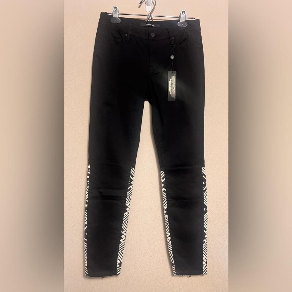Bebe Black Aztec Print Zip Leg Pants Size 27 NWT
